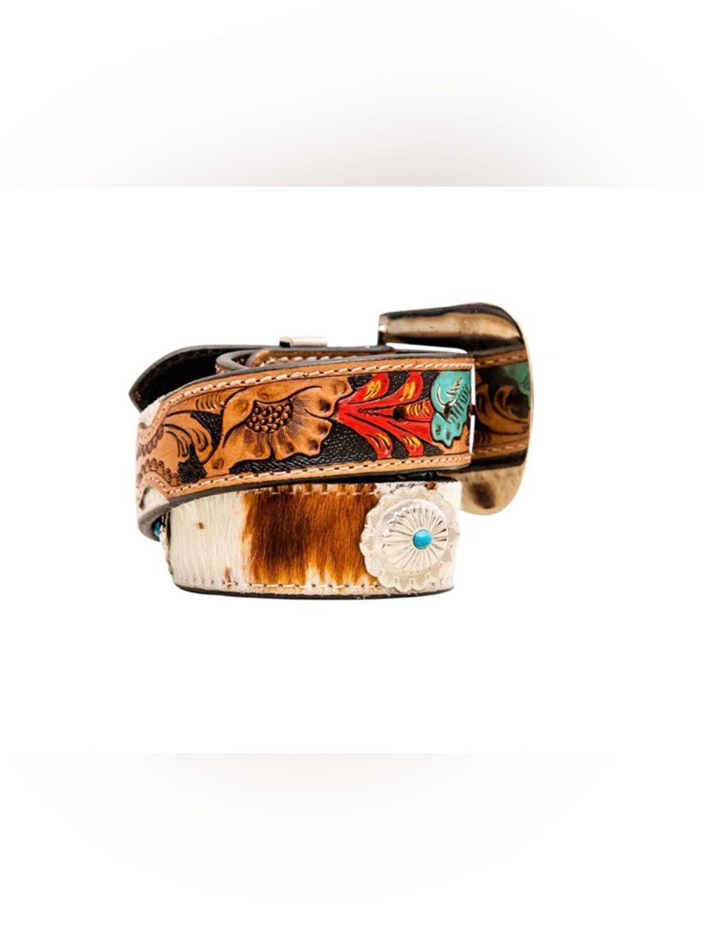 NWT Myra Bag Hand Tooled Leather Floral Turquoise Concho Belt - Picture 2 of 10